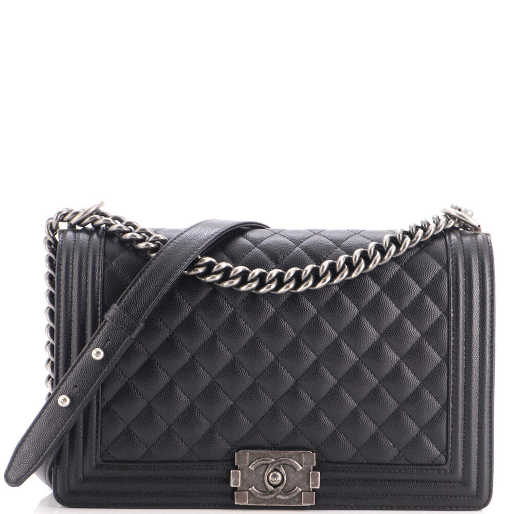 Chanel Large Boy Flap Bag Quilted Caviar